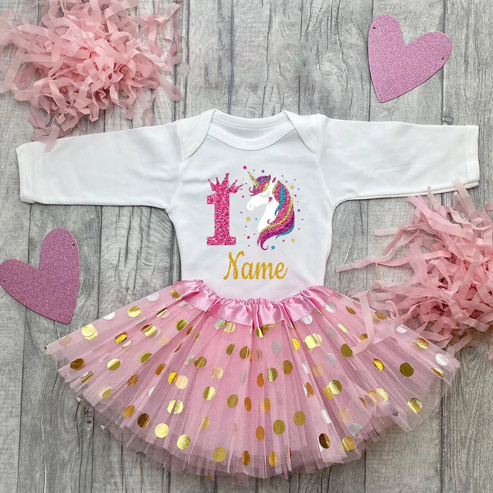 Personalized Baby Birthday Bodysuits Cake Dresses Custom Baby Girl Dress Infant Girls Sequin Tutu Skirts Clothes Birthday Gift