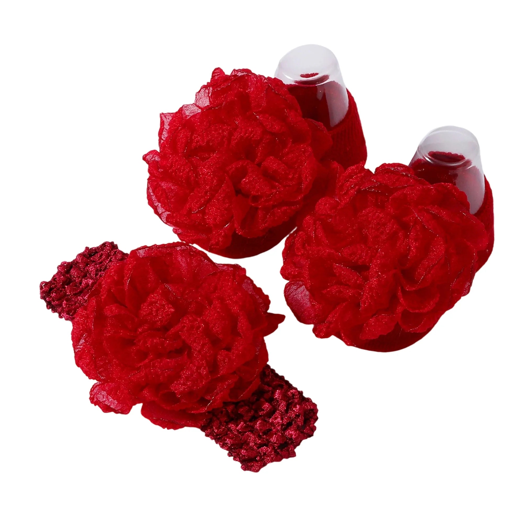 Adorable Baby Girls Hair Bow Clips and Socks Set Sweet Floral Headbands and Ankle Socks Infant Christening Outfit Accessory