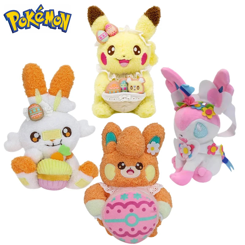 20cmOriginal Pokemon Plush Easter Series Pikachu Eevee Scorbunny Sylveon Pawmi Plush Doll Pillow Xmas Birthday Gift for Children