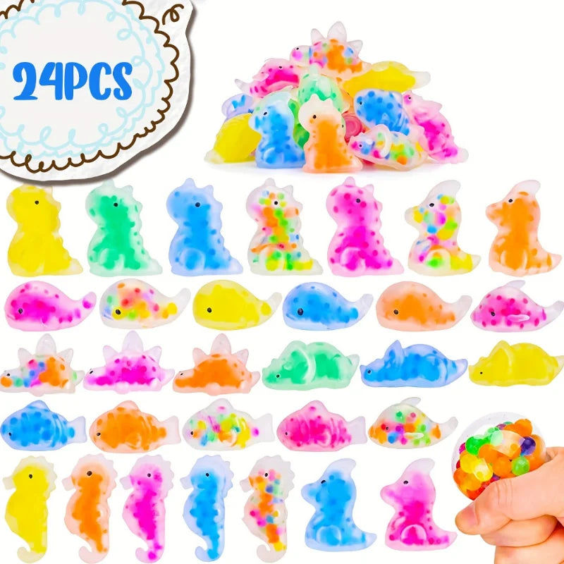 1-24pcs Squishy Fidget Toys for Kids Mochi Squishy Toys Bulk Party Squeeze Balls with Water Beads Dinosaur Sea Animals Stress