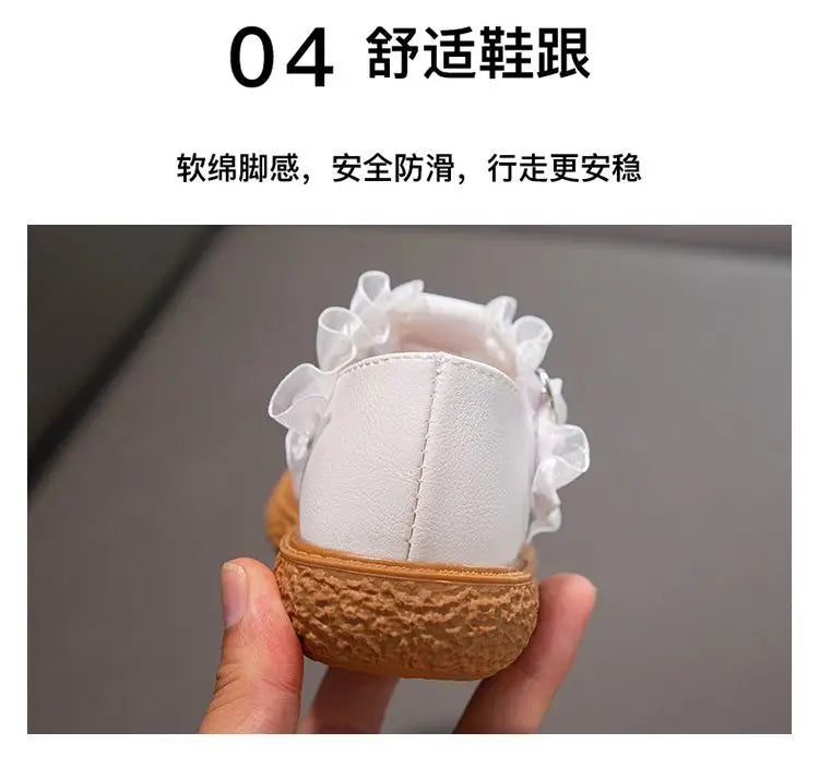 Disney Girls' Leather Shoes Lolita Princess Elsa Shoes Soft Sole Shoes Spring Children's Autumn Girl White Shoes Size 23-35