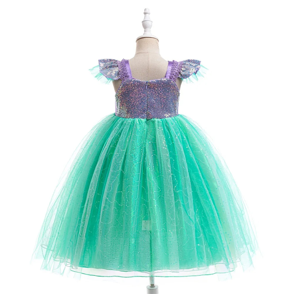 Little Mermaid Sets Cosplay Party Dress For Girl Kids Ariel Princess Gown Girls Beading Sequin Shining Dresses Children Costumes