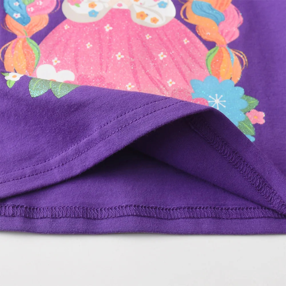 VIKITA Girls Flower Doll Print T Shirt Kids Purple Long Sleeve Rainbow Striped Cotton Casual Tops and Tees Kids Daily Costumes