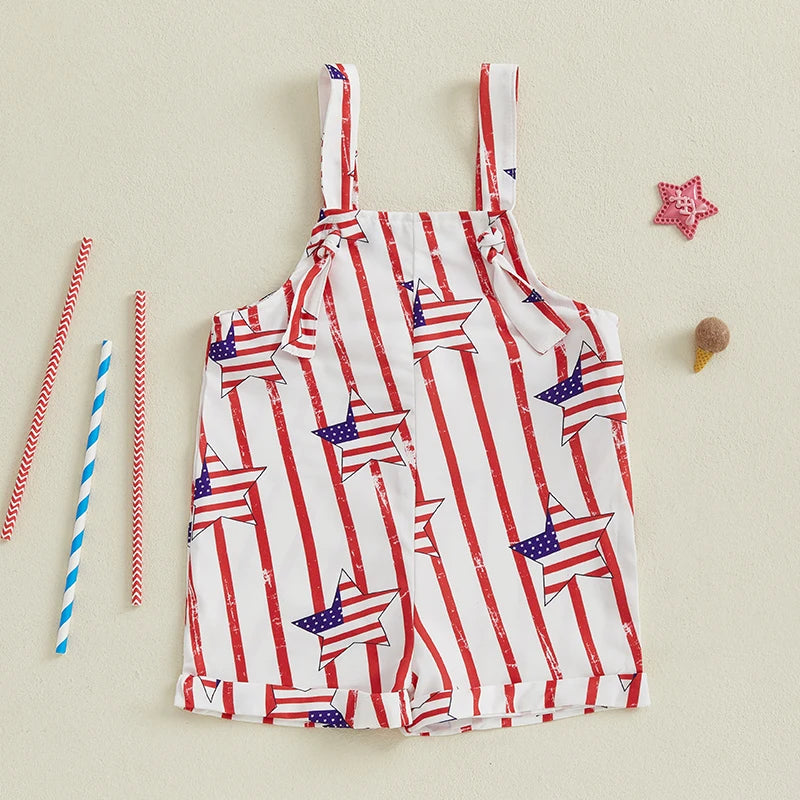 Infant Boys Patriotic Rompers American Flag Print Sleeveless Summer Bodysuits Jumpsuits for Independence Day