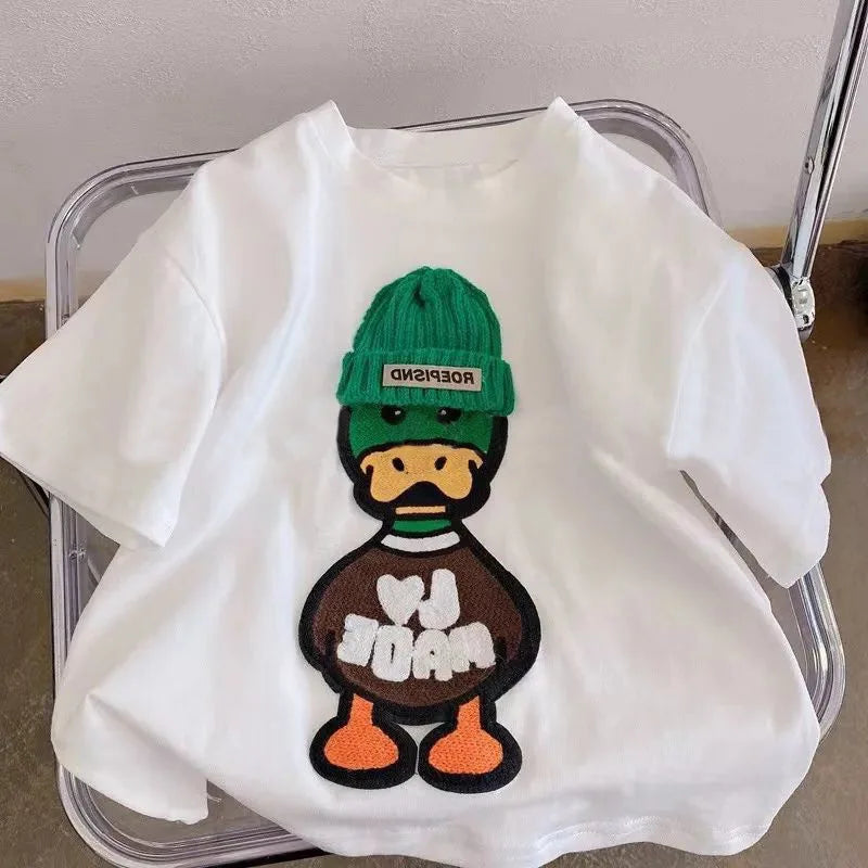 New Arrival Popular Embroidered Duck Casual Short Sleeve Boy T-shirt 2-6Year Children Baby Summer T-shirt For Boys Girls Tops