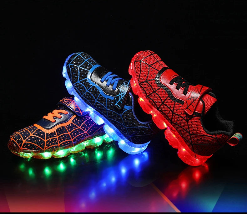 Disney Children Luminous PU Leather Red Shoes For Boys Girls LED Lighted Soft Baby Kids Sneakers Infant Tennis Size 25-35