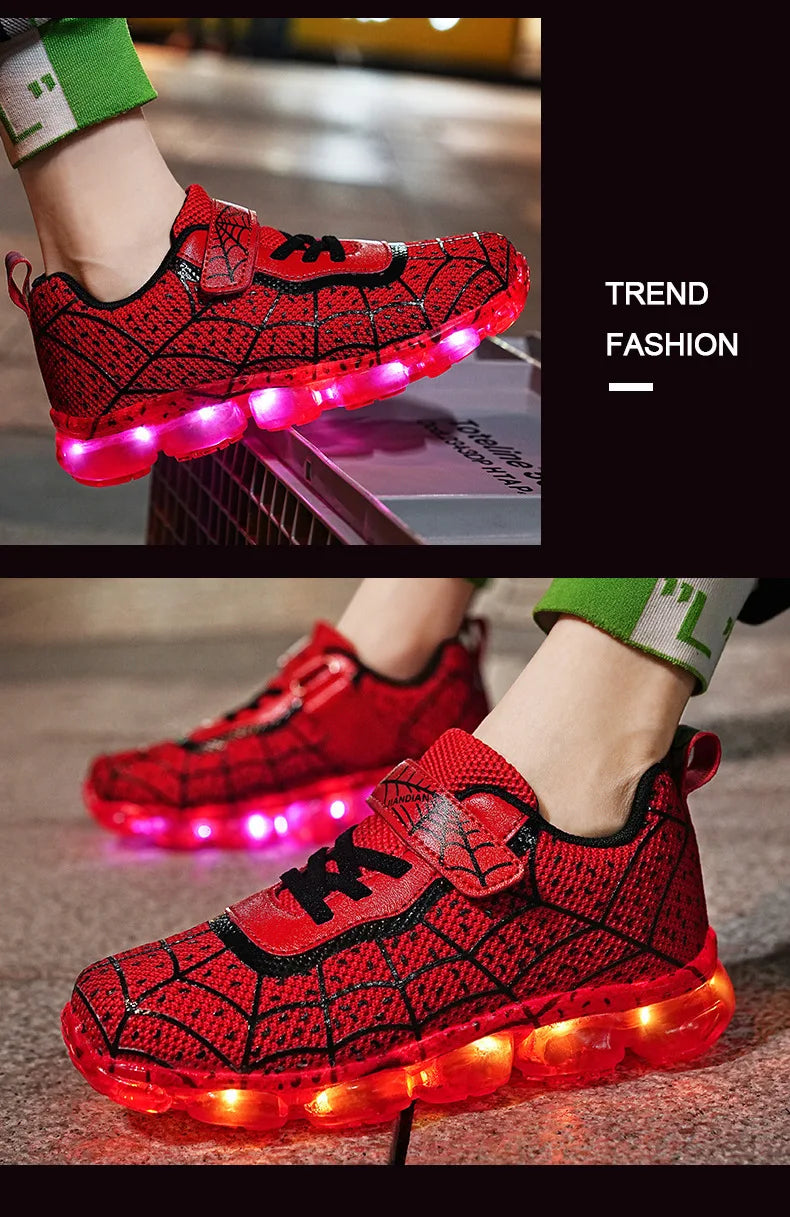 Disney Children Luminous PU Leather Red Shoes For Boys Girls LED Lighted Soft Baby Kids Sneakers Infant Tennis Size 25-35