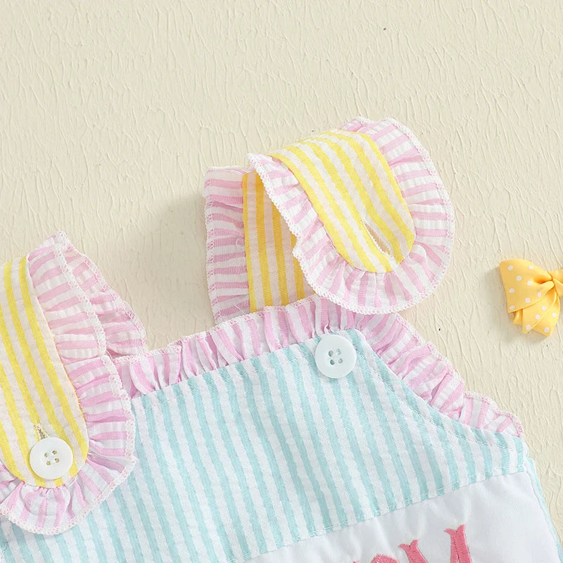 Adorable Toddler Floral Print Sleeveless Romper with Ruffled Trim and Bow Detail Cute Baby Girl Summer Jumpsuit