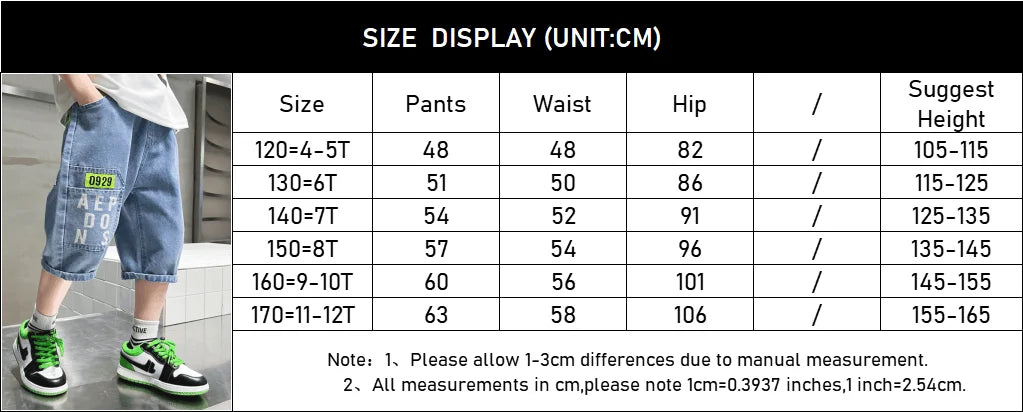 2024 New Teenage Boys Denim Shorts 4-10 Years Summer Fashion Letter Printed Soft Trousers For Kids Children Casual Pants