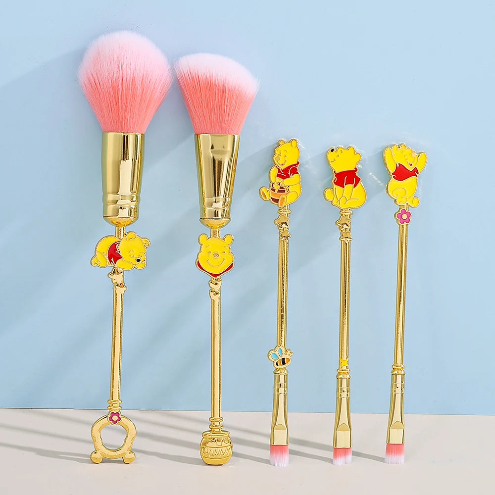 5pcs Winnie the Pooh makeup brush set, metallic texture, cartoon cute Winnie the Pooh eye shadow brush makeup brush