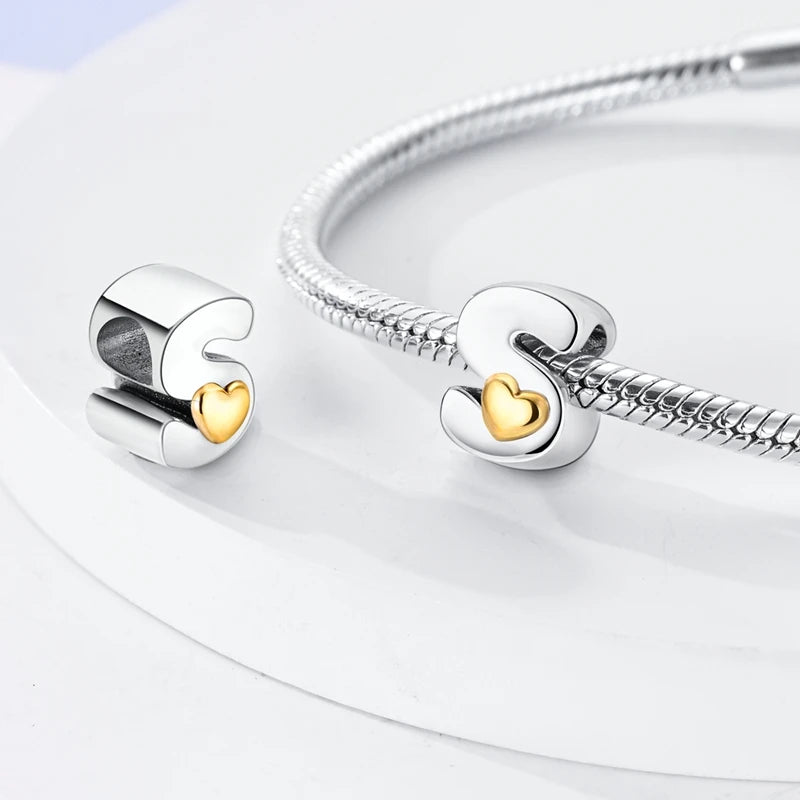 925 Sterling Silver DIY Alphabet Charms Beads LOVE Heart Letter Fit Original Bracelet Bangle Necklace Jewelry Marking Gift