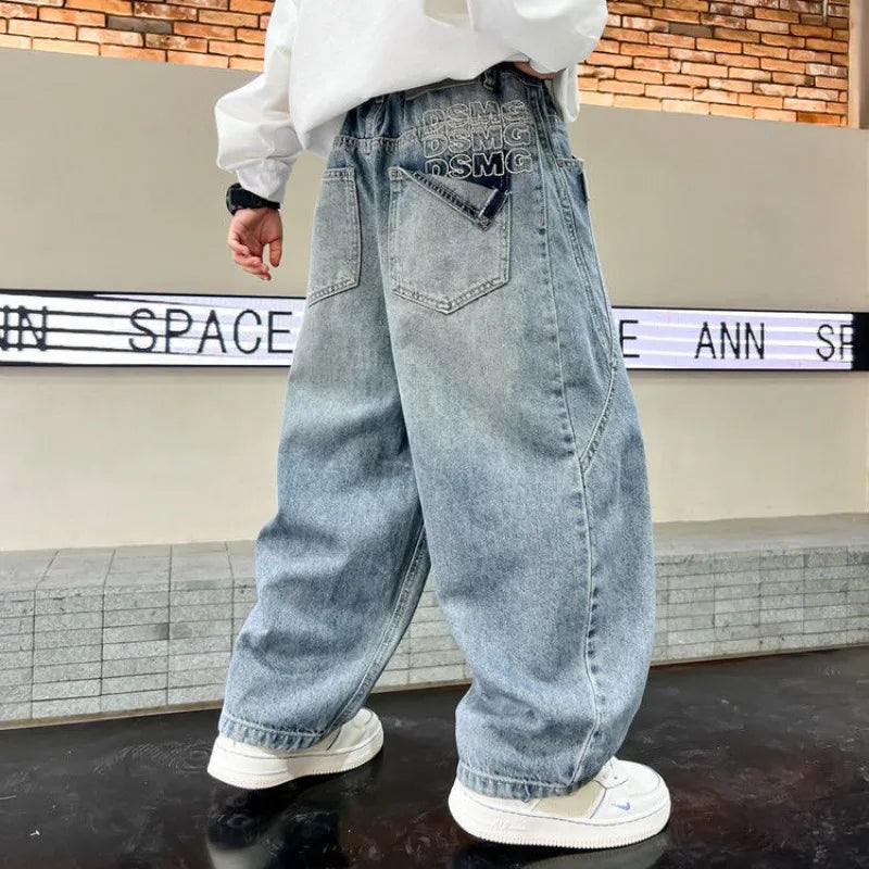 2025 Spring New Boys Loose Fit Jeans Long Pants for Toddler & Big Kids, Handsome Casual Denim Pants, Trendy Kids Clothing
