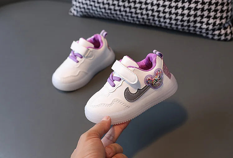 Kids'Casual Shoes Children Led Light Cartoon PU Leather Spring Anti-slip Soft Bottom Sneakers Black Pink Size 21-30