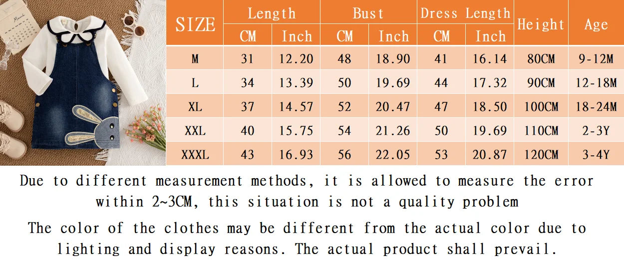 Spring And Autumn New Baby Girl Two Piece Set, White Long Sleeve Top+Beef Strap Skirt Children'S Clothing (9 Months -4 Years)