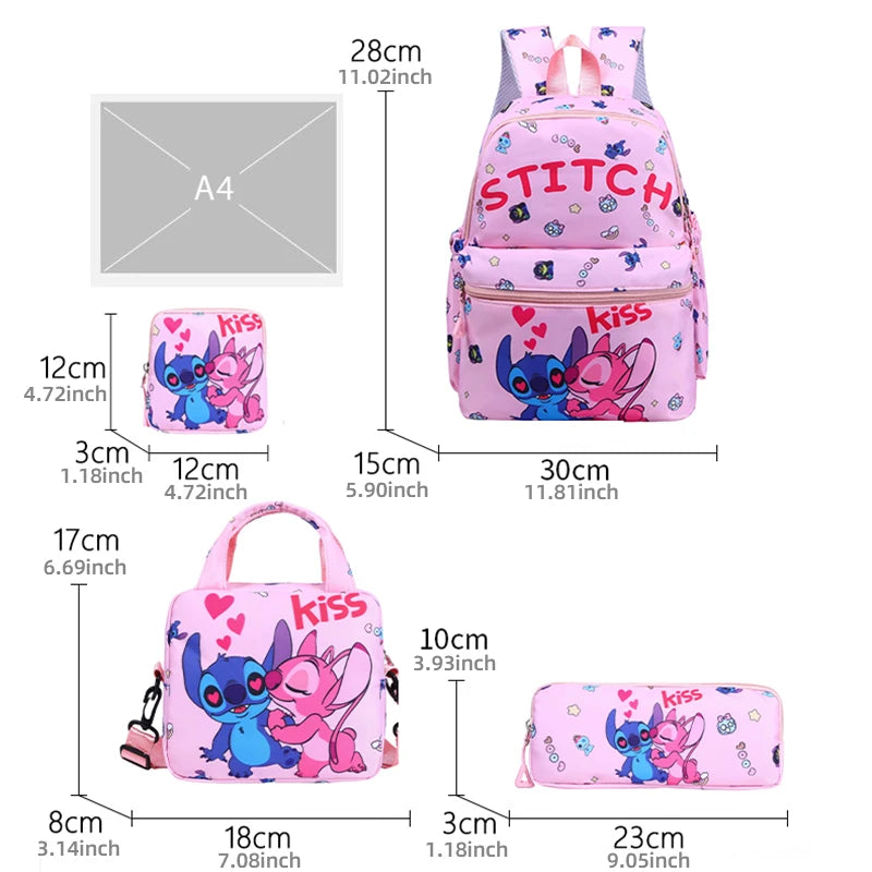 4pcs Stitch Backpack, Pencil Case, Shoulder Bag, Wallet Set, Stitch and Angel School Bag, Casual Student Travel Daypack, Gift