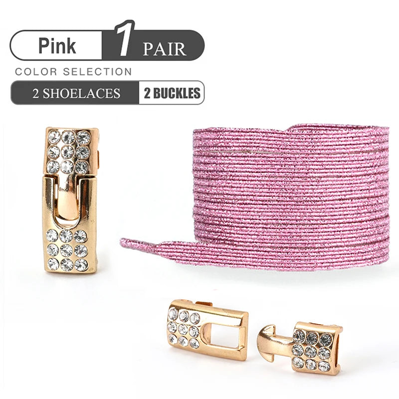 1Pair No Tie Shoe Laces Diamond Buckle Elastic Lace Shoelaces Pearl Light Colorful Fashion Without Ties Laces Sneaker Kids Adult