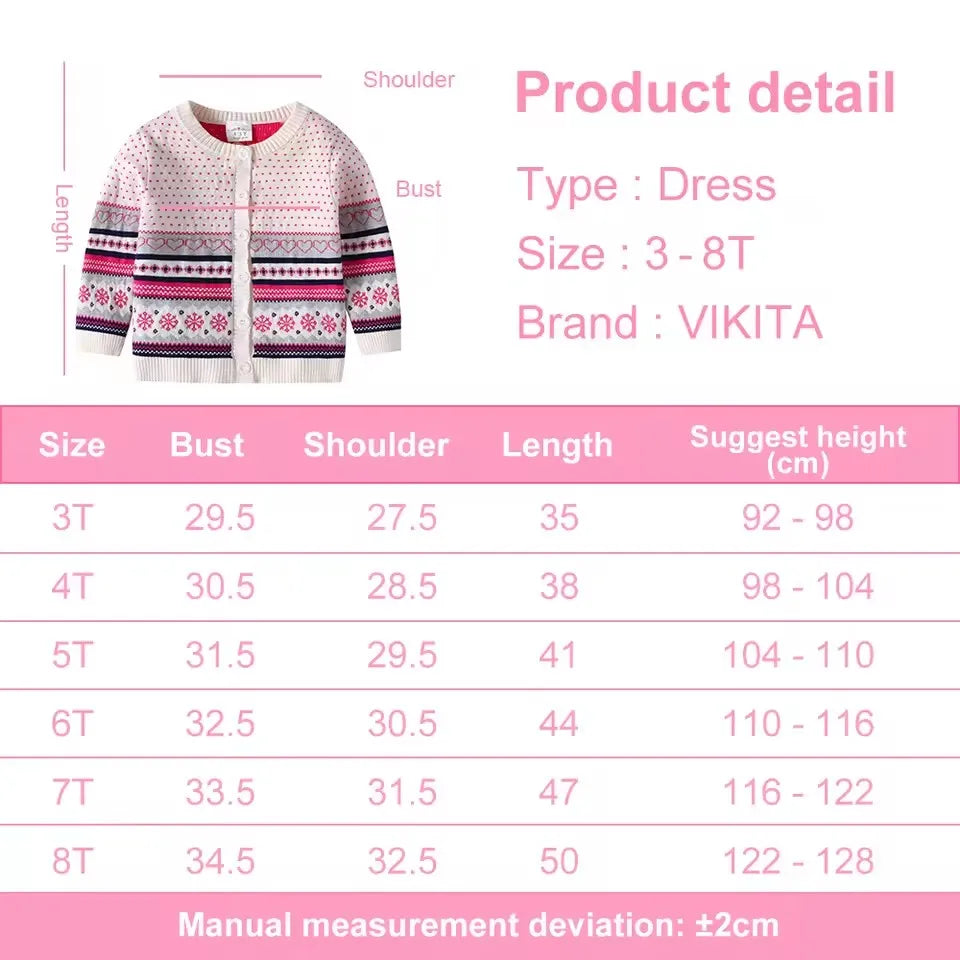 VIKITA Toddlers Sequined Appliqued Autumn Spring Cardigans Kids Button Outfits Girls Casual School Daily Street Fashion Sweaters