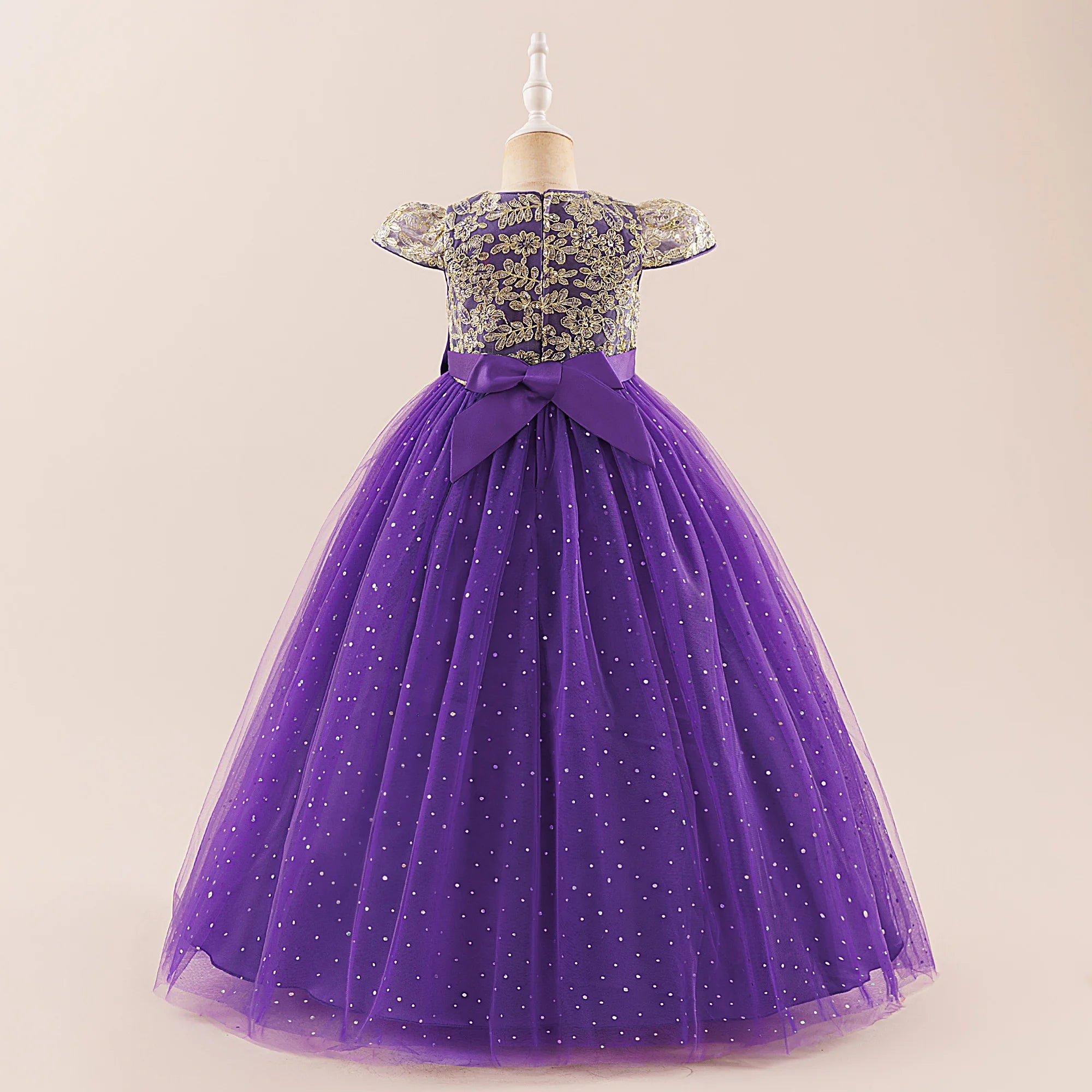 Elegant Bow Bridesmaid Party Girls Dress Sequin Flower Wedding Birthday Princess Dress Girl Tulle Prom Performance Gala Costumes