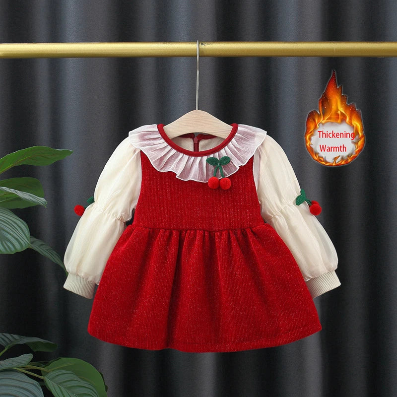 Autumn And Winter New Thickened And Warm Baby Girl Dress, Sweet Red Children'S Clothing For Christmas Parties (9 Month-3 Years)