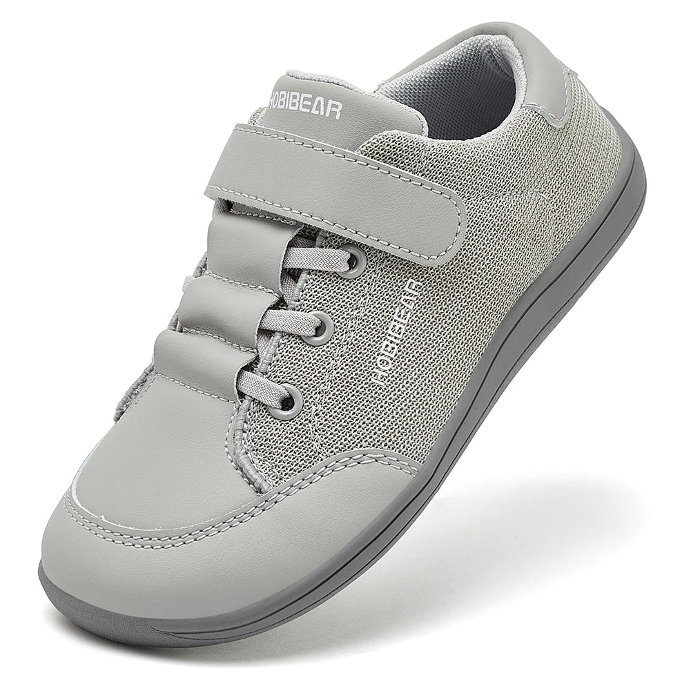HOBIBEAR Kids Wide Toe Barefoot Shoes Boys Girls  Minimalist Sneakers Lightweight Hook Loop Mesh Artificial Leather Shoes