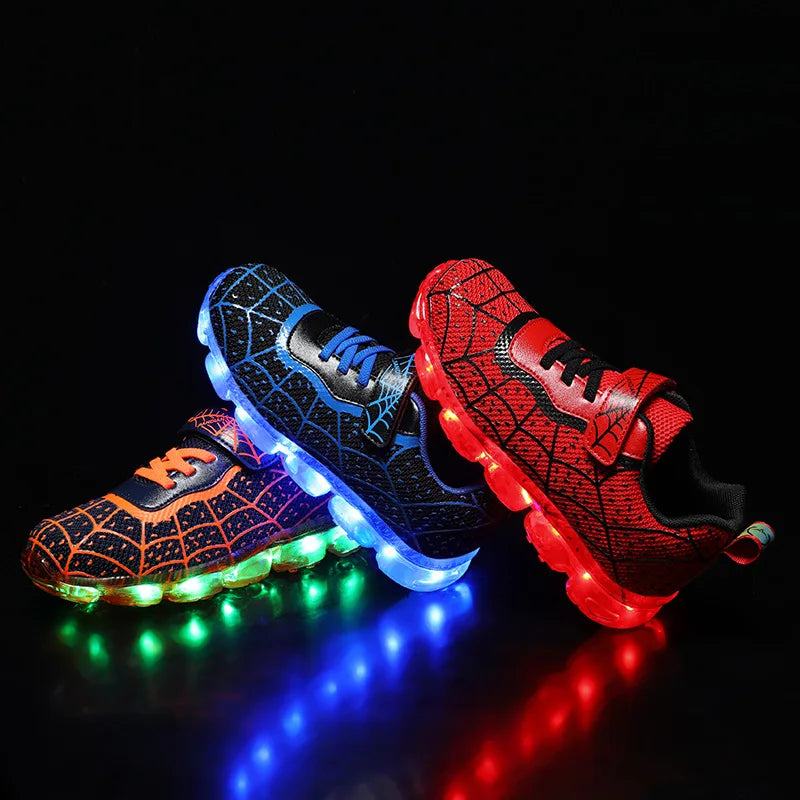 Disney Children Luminous PU Leather Red Shoes For Boys Girls LED Lighted Soft Baby Kids Sneakers Infant Tennis Size 25-35