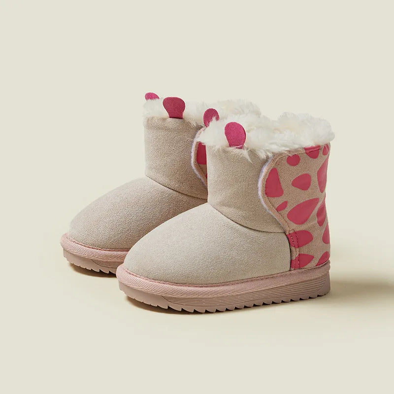 Snow Boots Toddler Cotton Winter Shoes For Baby Warm Anti-slip Breathable Soft Bottom Velcro Brown Pink Shoes Size 15cm-20cm