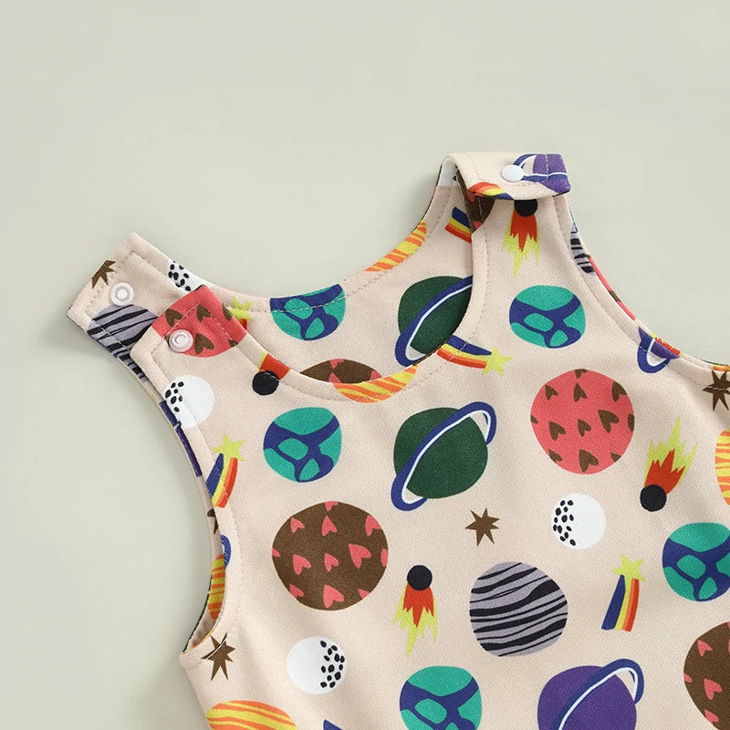Infant Boy Romper Sleeveless Round Neck Printed Jumpsuit Toddler Playsuit Summer Outfit for Baby Boys