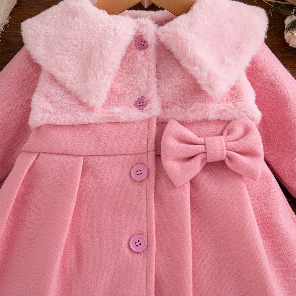 Winter New Pink Bow Baby Girl Coat, Sweet And Cute Children'S Clothing Suitable For Babies Aged 6 Months To 3 Years Old