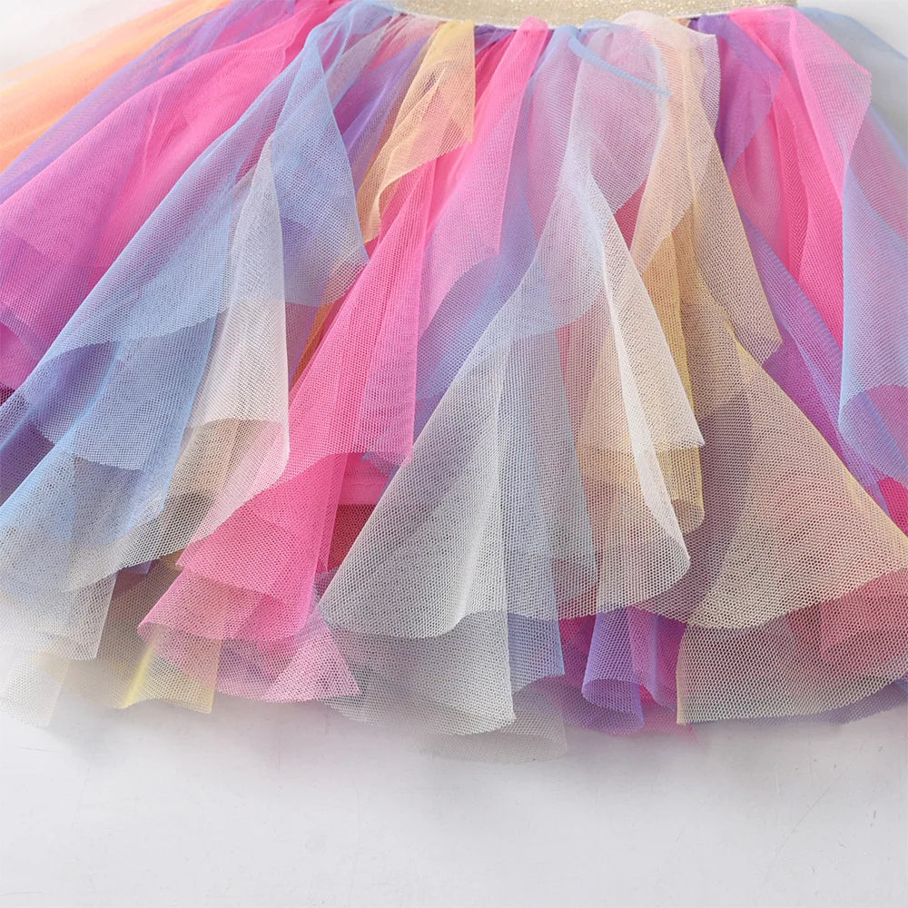 VIKITA Girls Rainbow Ballet Mini Skirt Kids Colorful Party Tutu Toddler Irregular Layered Performance Dance Mesh Skirt Outfit
