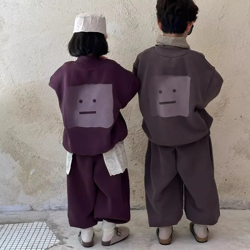 Fleece-Lined Sweatshirt Set 2025 New Children's Clothing Outdoor Clothes Boys Boys' Sets Korean Boy Outfit Top Bottom Kids Boy's