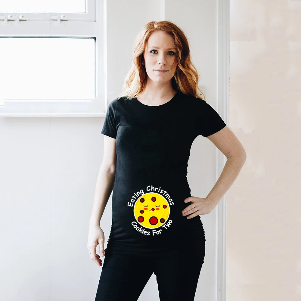 Eating christmas cookies for two Pregnant T shirt Women Maternity Blouse Christmas Maternity Shirts Pregnancy women Clothes