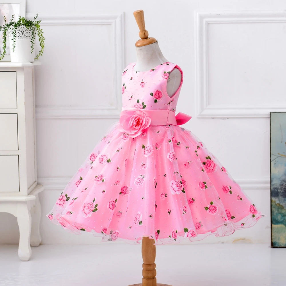 Elegant Bridesmaid Flower Girls Party Dress Bow lWedding Princess Kid Dresses for Girl Birthday Evening Kids Clothing 3-10 Years