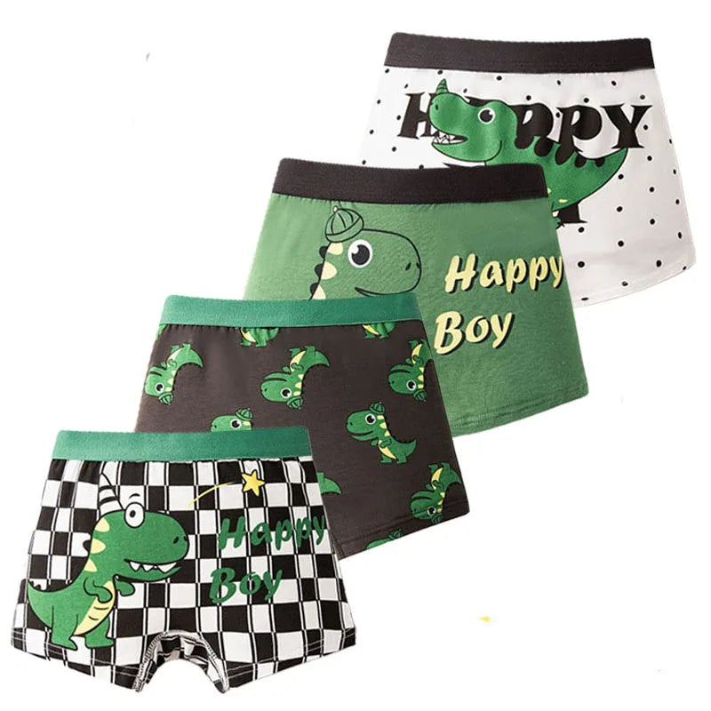 4/8 Pieces Dinosaur Pattern Printed Boys Boxer Briefs High Quality Cotton Kids Boxers Breathable Children Underwear For 3-12T