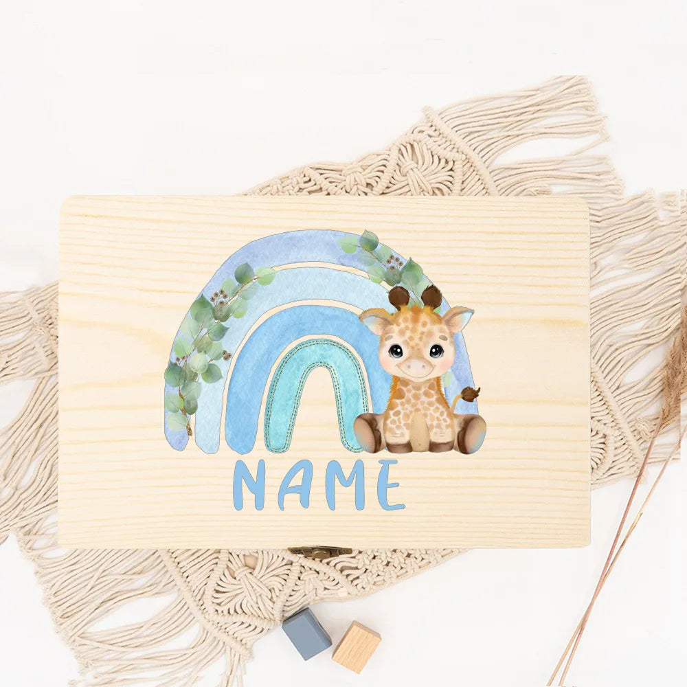 Personalised Forest Animal Rainbow Baby Memory Box Custom Wooden Box Newborn Shower Gift Baby Keepsake Box Umbilical Cord Box