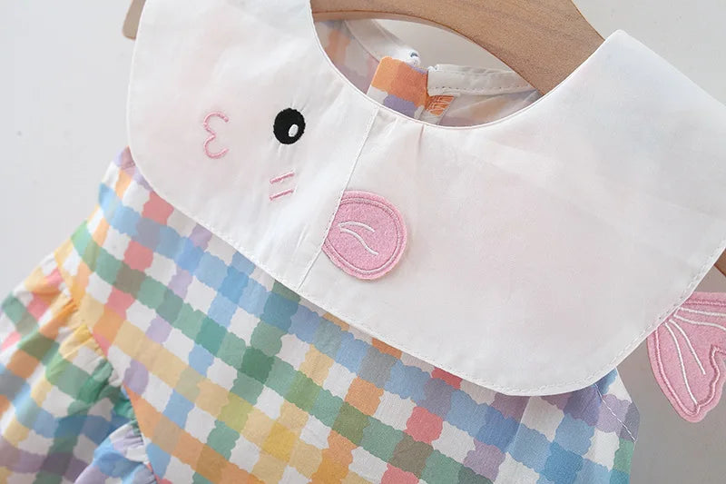 Summer New Cute Colorful Checkered Baby Girl Dress, White Collar Children'S Sleeveless Clothes (9 Months -3 Years Old)
