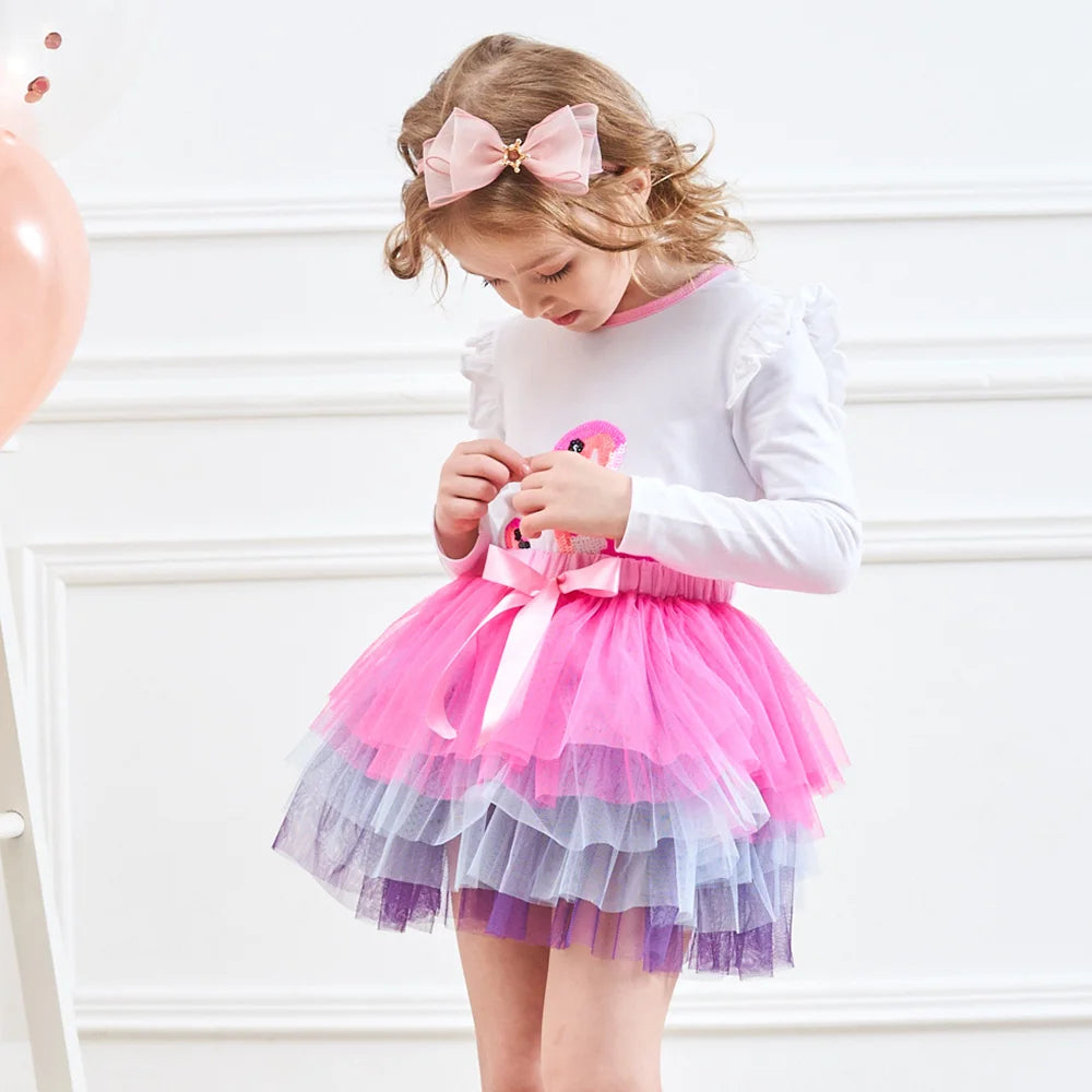 VIKITA Girls Mesh Tulle Layered Cake Tutu Skirts Birthday Party Performance Prom Gown Princess Mini Ballet Skirt with Bowknot