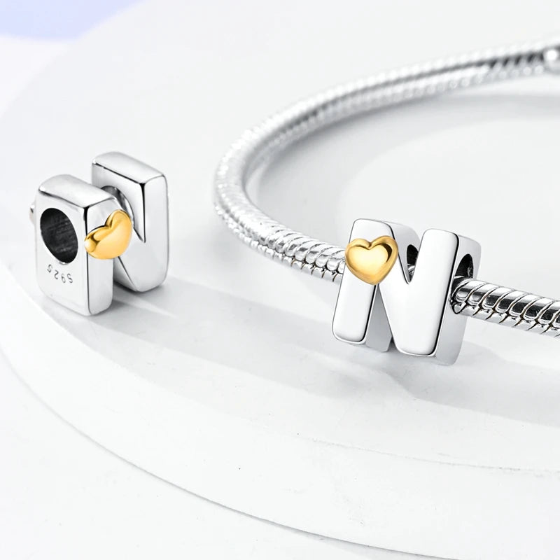 925 Sterling Silver DIY Alphabet Charms Beads LOVE Heart Letter Fit Original Bracelet Bangle Necklace Jewelry Marking Gift