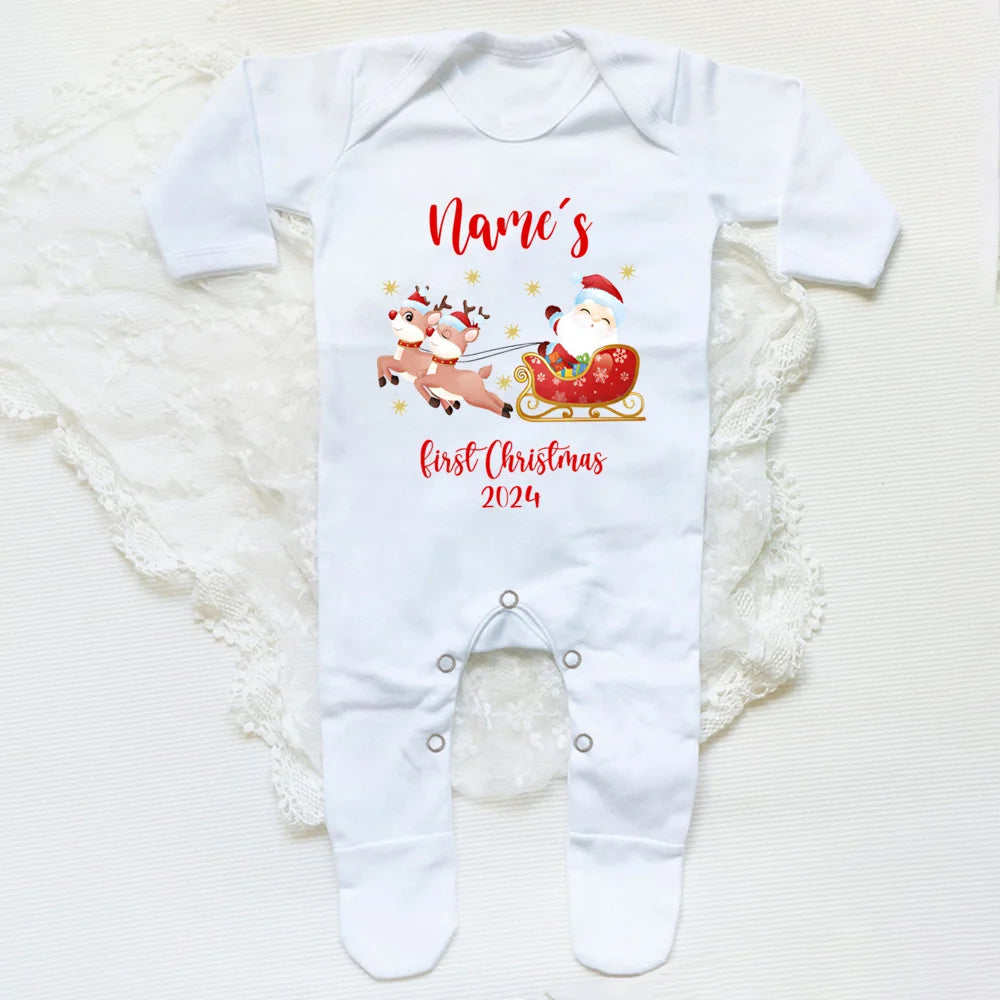 Personalised Baby's First Christmas Clothing Custom Name Baby Long Sleeve Romper Christmas Costume Baby's 1st Christmas Footies
