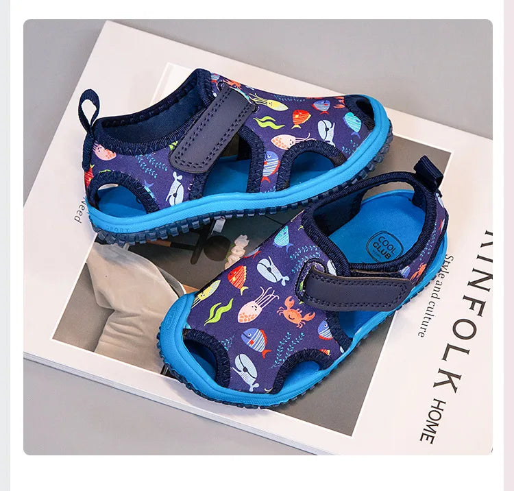 Kids'Sandals Canvas Prehobbler Baby Summer Beach Shoes Printing For Children Breathable Anti-slip Purple Blue Shoes Size 21-31