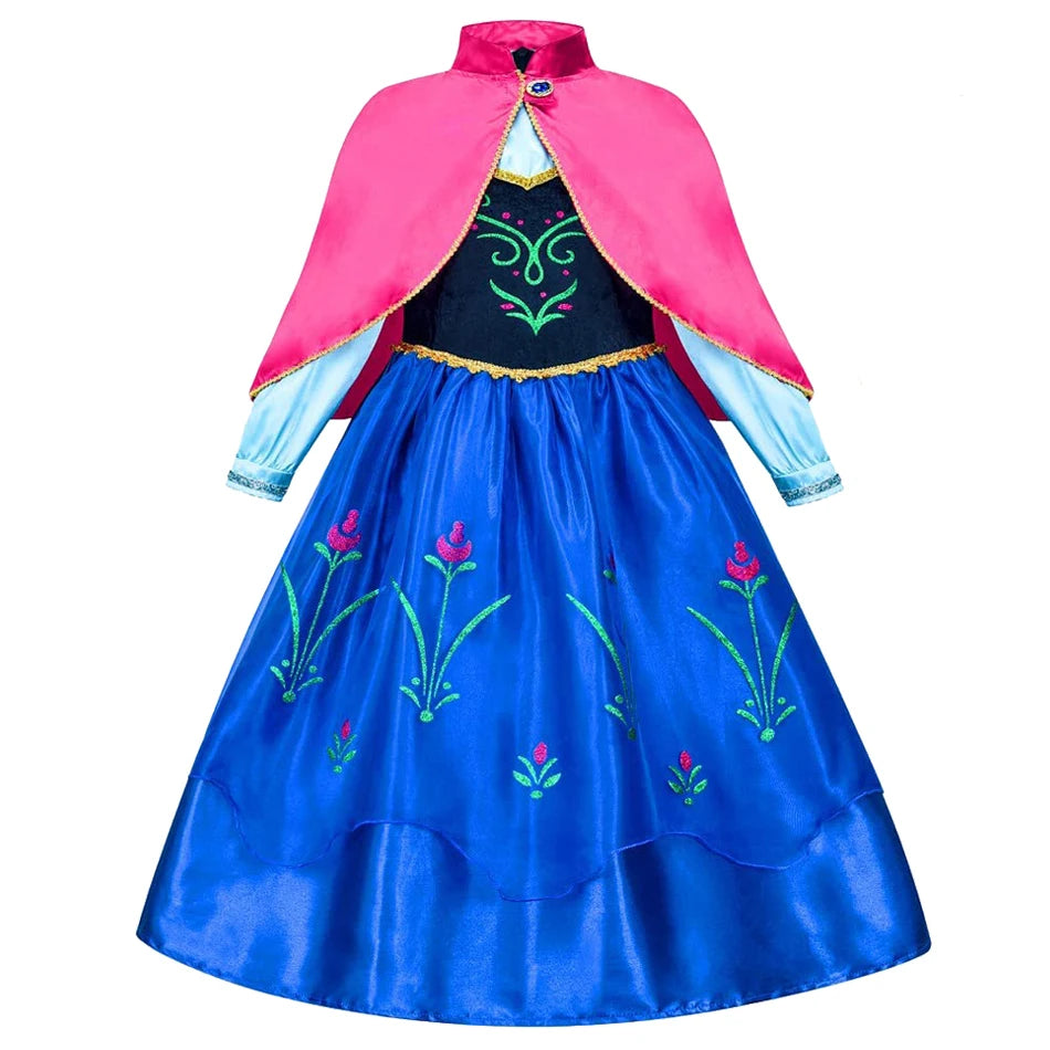 Frozen Anna Princess Girl Dress Halloween Cosplay 2025 Disney Party Costume Snow Queen Princess Clothes Children Outfit 2-10 Y