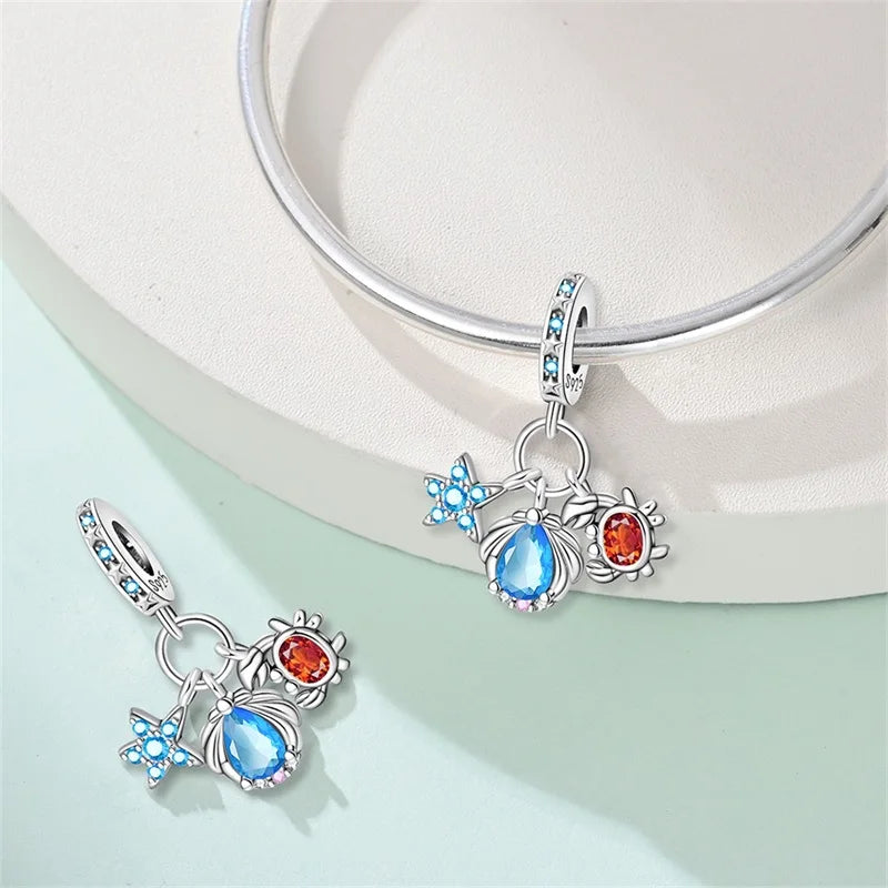 Hot Sale 925 Sterling Silver Ocean World Series Sea Turtle Starfish Little Crab Octopus Charms Bead Fit 925 Bracelet DIY Jewelry