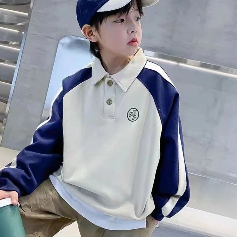 Fan-Only Boys' No Hood Collar Sweatshirt - Spring & Autumn New Arrival Stylish Kids' Polo Shirt