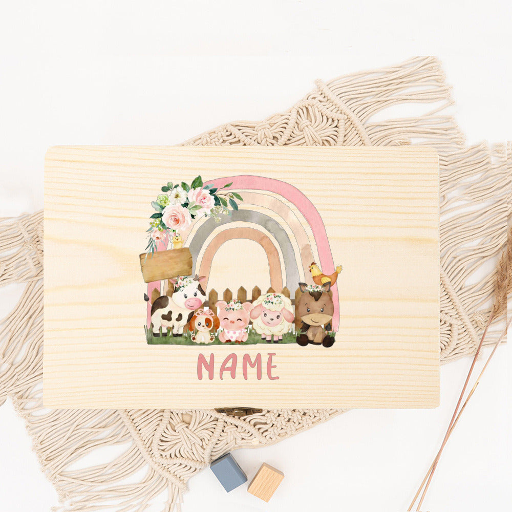 Personalised Forest Animal Rainbow Baby Memory Box Custom Wooden Box Newborn Shower Gift Baby Keepsake Box Umbilical Cord Box