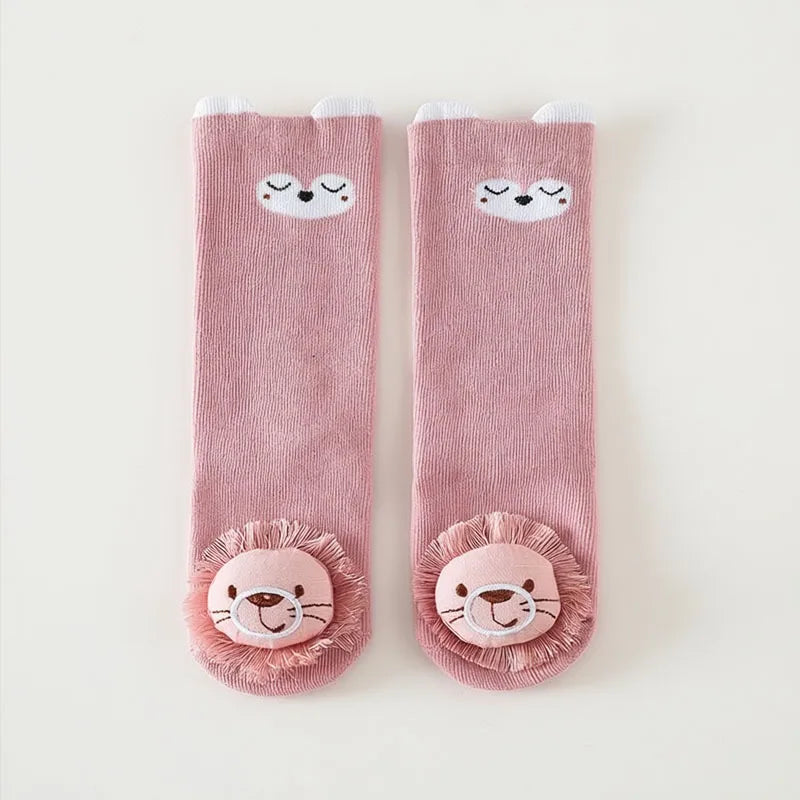 Children’s Knee High Non Slip Cartoon Animal Socks 3D Cotton Long Socks for Boys and Girls Baby Knee Protector Fall Winter Wear