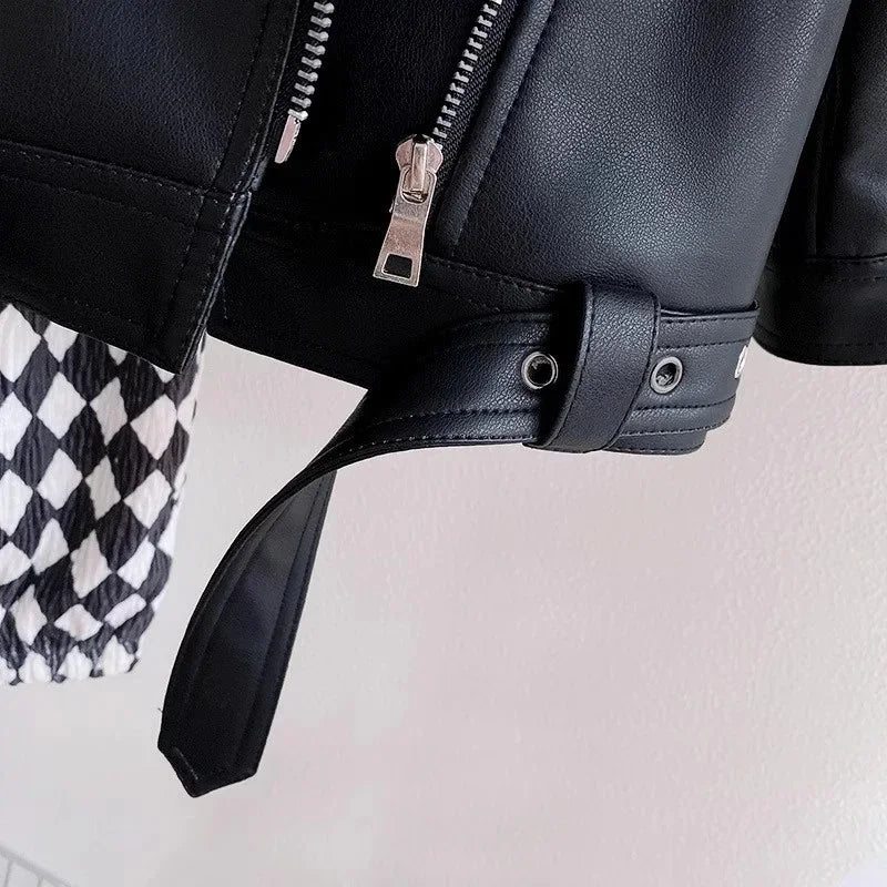 Boys Pu Leather Jackets Spring Autumn Children Handsome Outerwear Kids Zipper Trends Coats Baby Classics Clothes 2-8 Years