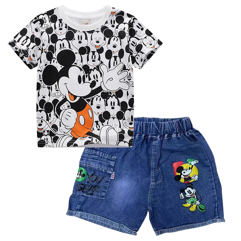 Fashion Baby Boys Clothing Set Summer Children Cartoon Mickey Mouse T-Shirt Denim Shorts 2Pcs Kids Tracksuits 2 3 4 5 6 Years