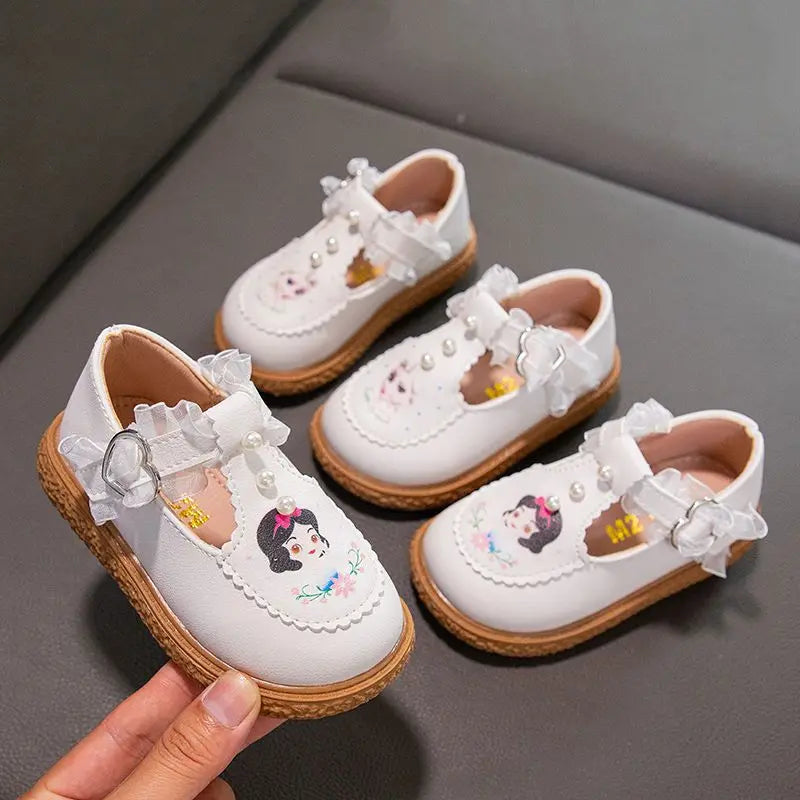 Disney Girls' Leather Shoes Lolita Princess Elsa Shoes Soft Sole Shoes Spring Children's Autumn Girl White Shoes Size 23-35