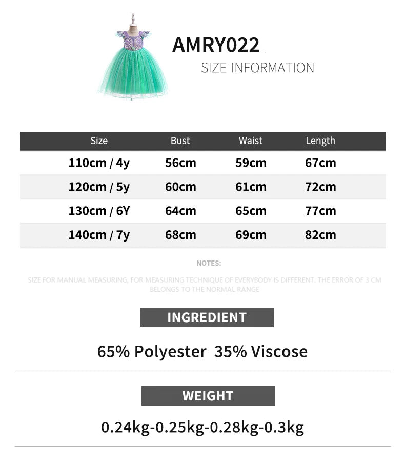Little Mermaid Sets Cosplay Party Dress For Girl Kids Ariel Princess Gown Girls Beading Sequin Shining Dresses Children Costumes