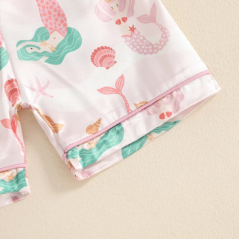 Girls Pajamas Set with Cute Unicorn Print and Matching Elastic Shorts for Comfortable Loungewear and Sleepwear