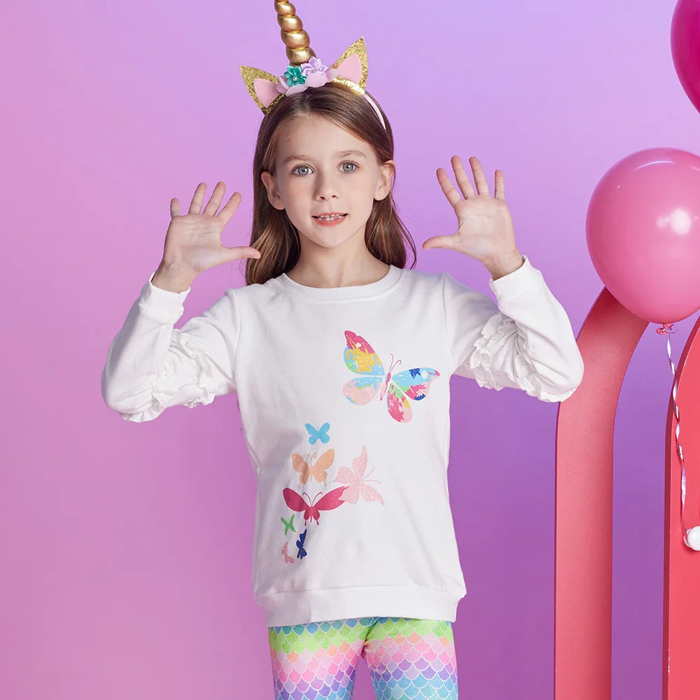 VIKITA Kids Hoodies Sweatshirts Girls Butterfly Print Autumn Spring Cotton Casual Tops Kids Pullover Sports Sweatshirts 3-12 Yrs